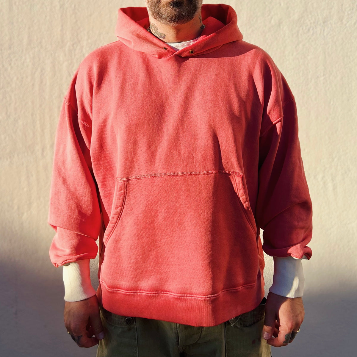 French Terry Darted Hoodie Sun Fade Red ALL TIME HIGH