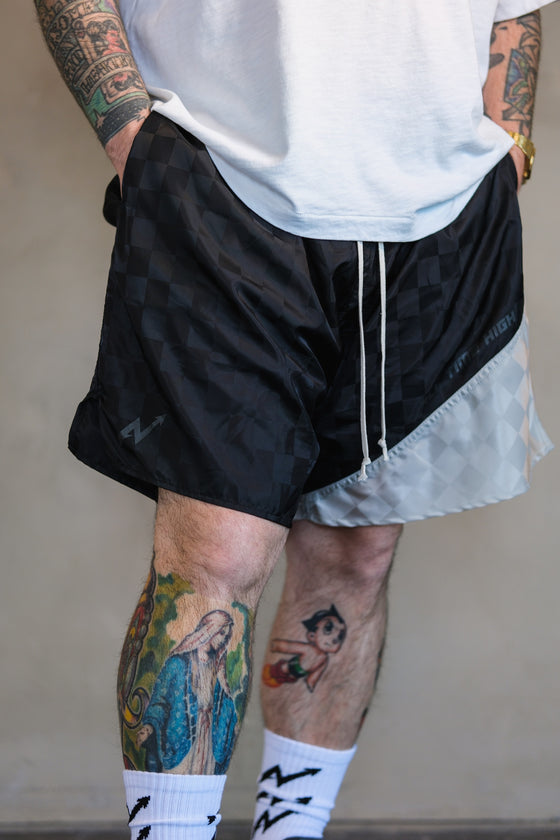 Checkerboard Football Shorts (Black/Silver)