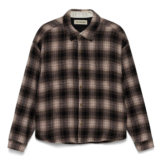 Quilt Lined Wool/Cotton Flannel Shirt Jacket (Brown/Black)