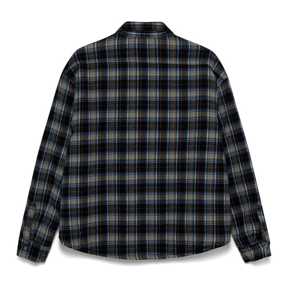 Quilt Lined Cotton Flannel Shirt Jacket (Grey/Blue/Black)