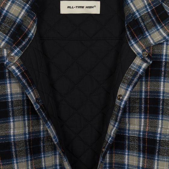 Quilt Lined Cotton Flannel Shirt Jacket (Grey/Blue/Black)